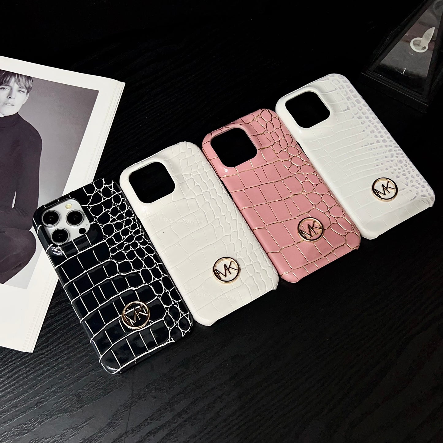 Alligator Print MK iPhone Case Black-EYW251836