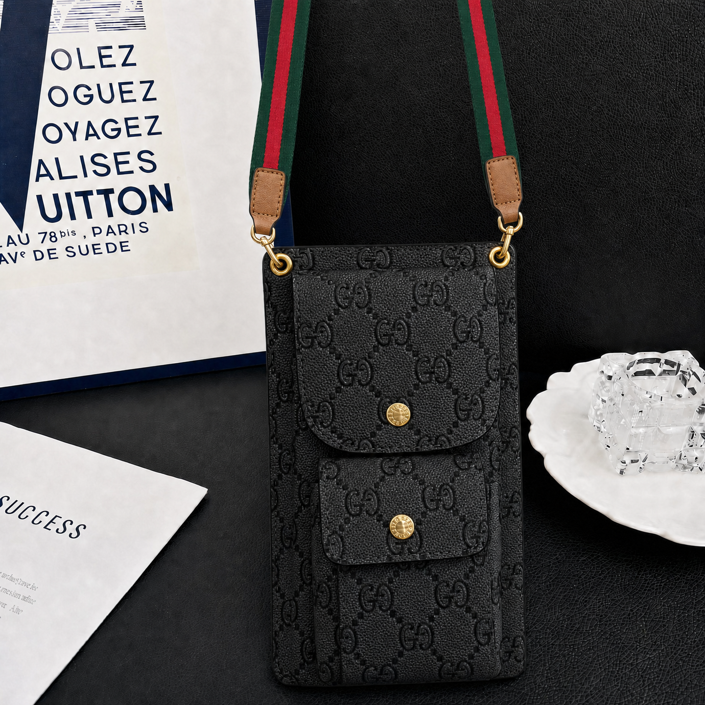 Elegant Leather GG Crossbody Phone Bag-CYGG194