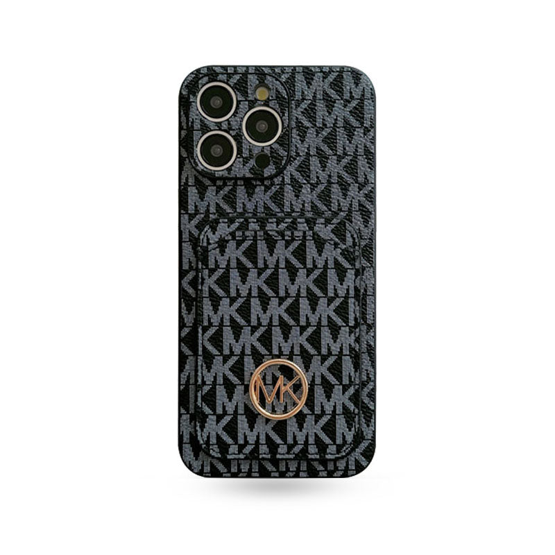 Leather MK iPhone Case With Card Holder Black-MKC241620