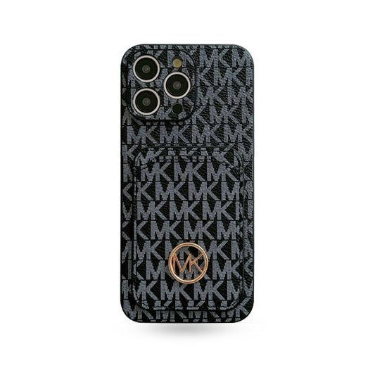 Leather MK iPhone Case With Card Holder Black-MKC241620