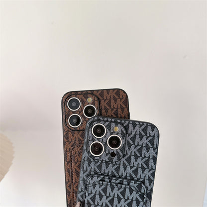 Leather MK iPhone Case With Card Holder Black-MKC241620