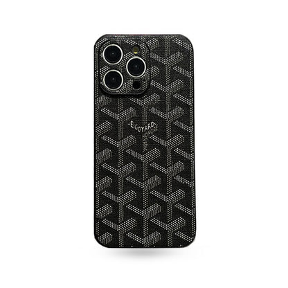 Leather GD iPhone Case With Lens Protection Black-SJK240807