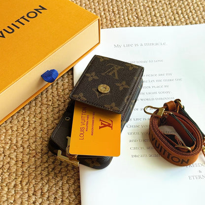 Leather Monogram iPhone Case With Card Holder And Strap For iPhone 17 Series-CYLV029