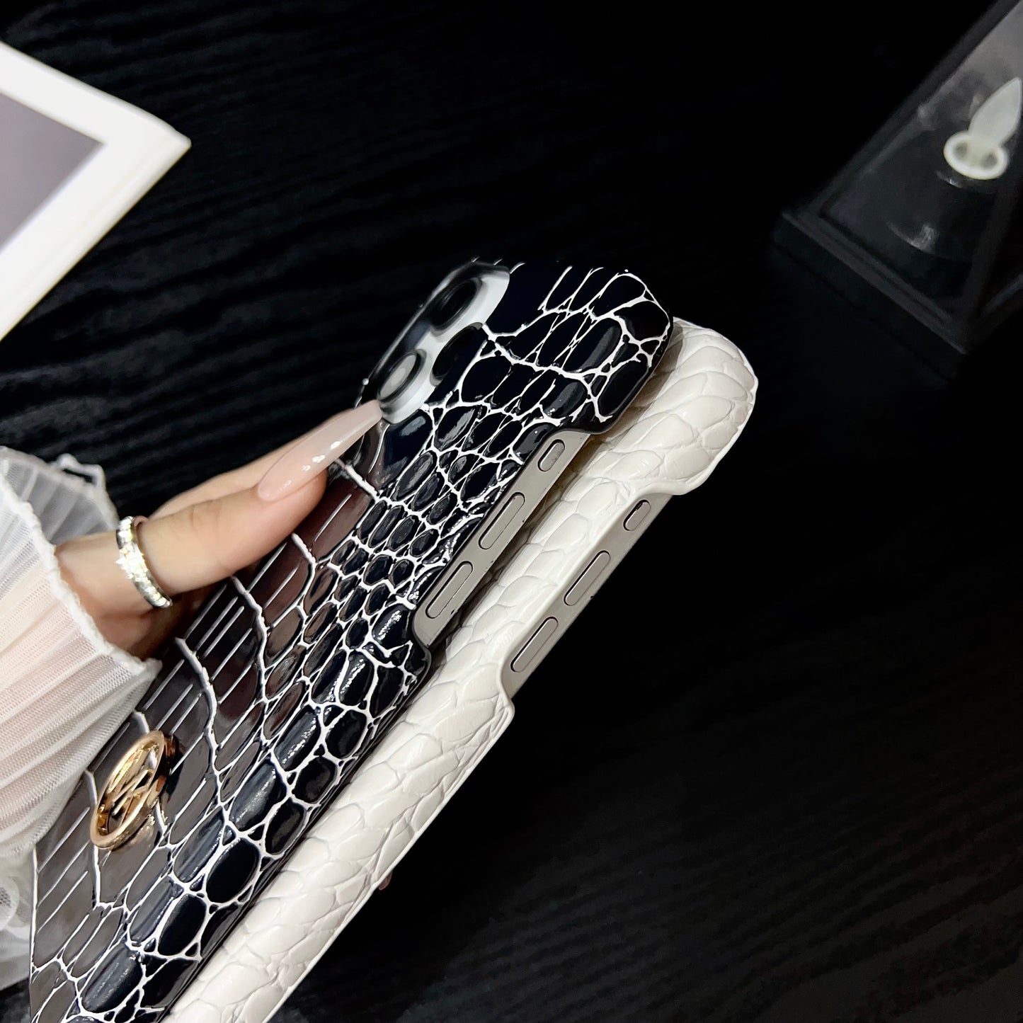 Alligator Print MK iPhone Case Black-EYW251836