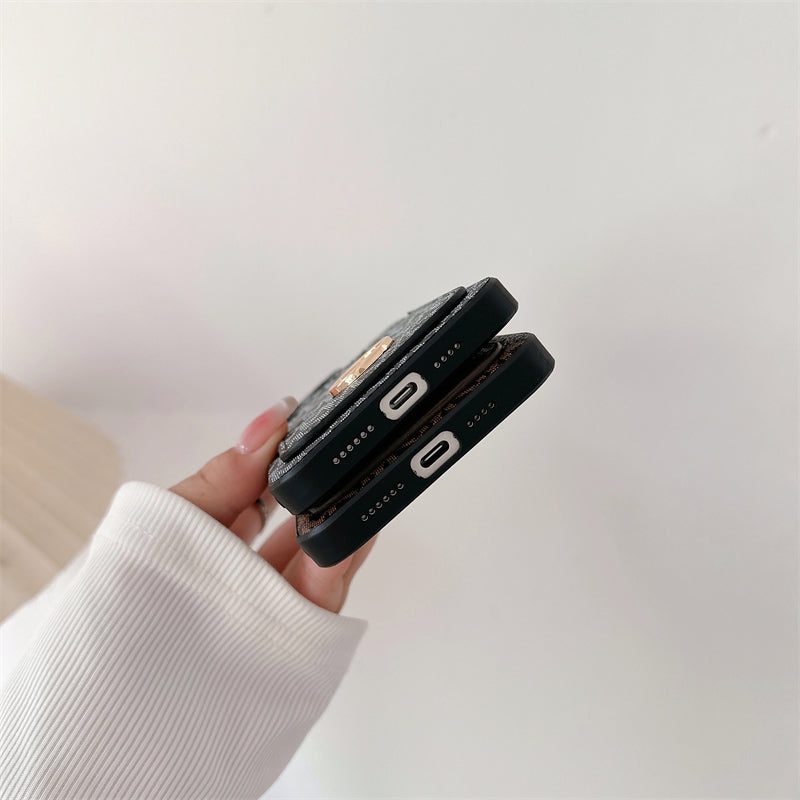 Leather MK iPhone Case With Card Holder Black-MKC241620