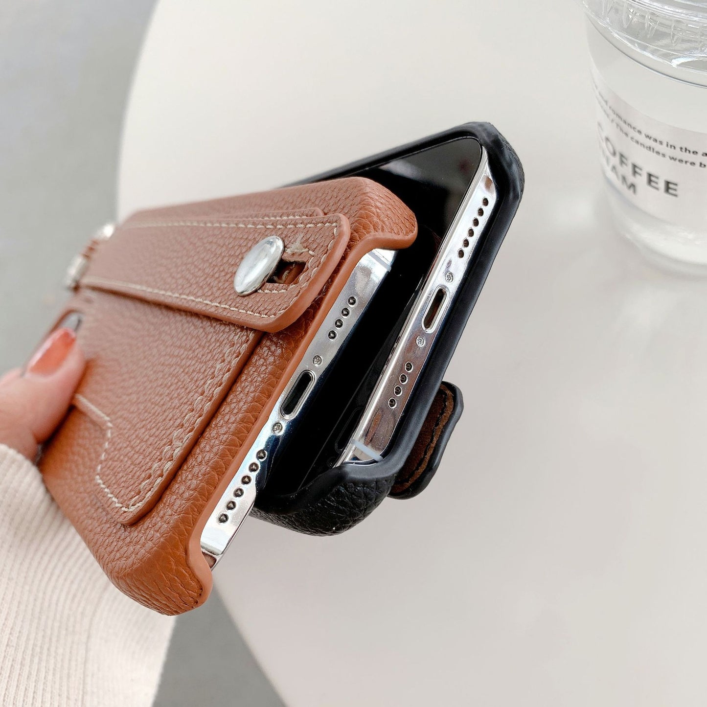 Leather Phone Case For iPhone with Card Holder Brown-LZW121102