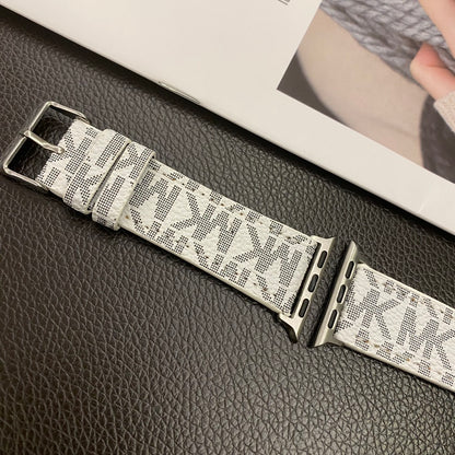 Luxury Leather MK Apple Watch Band White-LBB25405