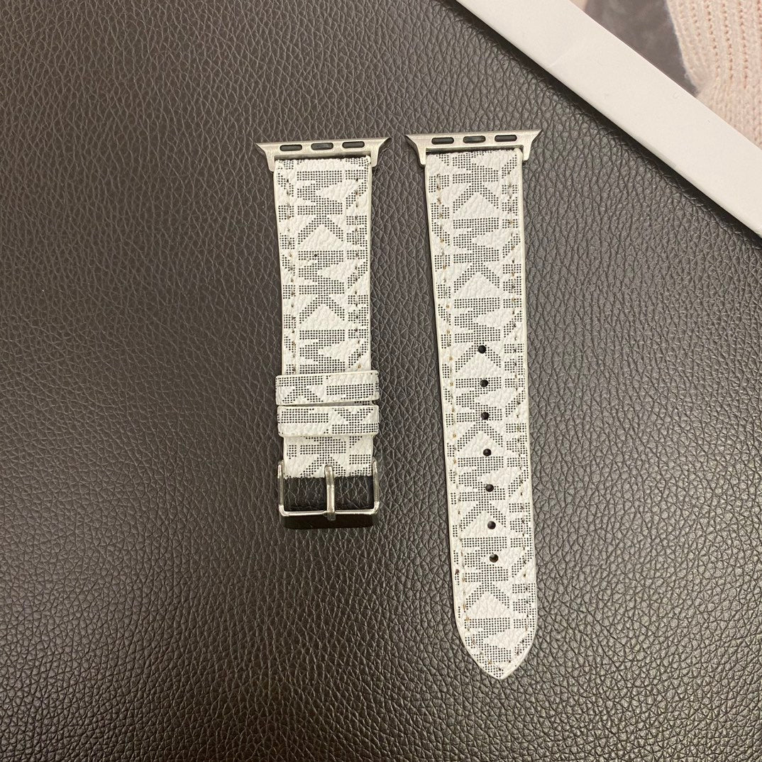 Luxury Leather MK Apple Watch Band White-LBB25405