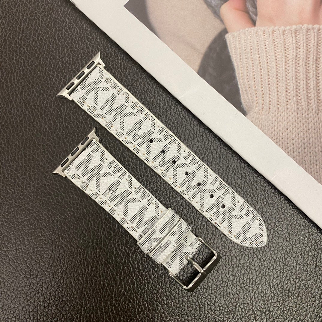Luxury Leather MK Apple Watch Band White-LBB25405