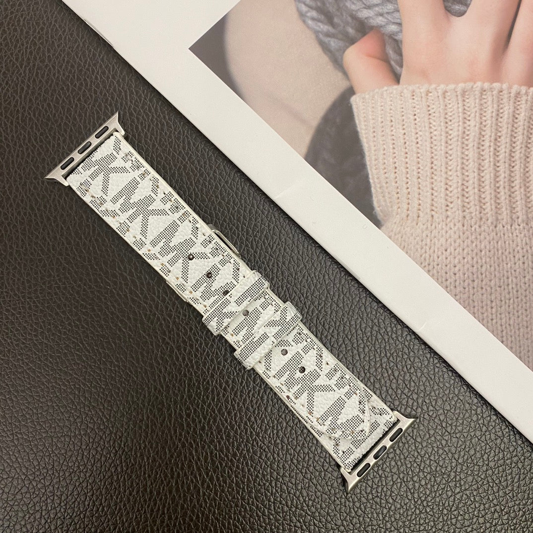 Luxury Leather MK Apple Watch Band White-LBB25405