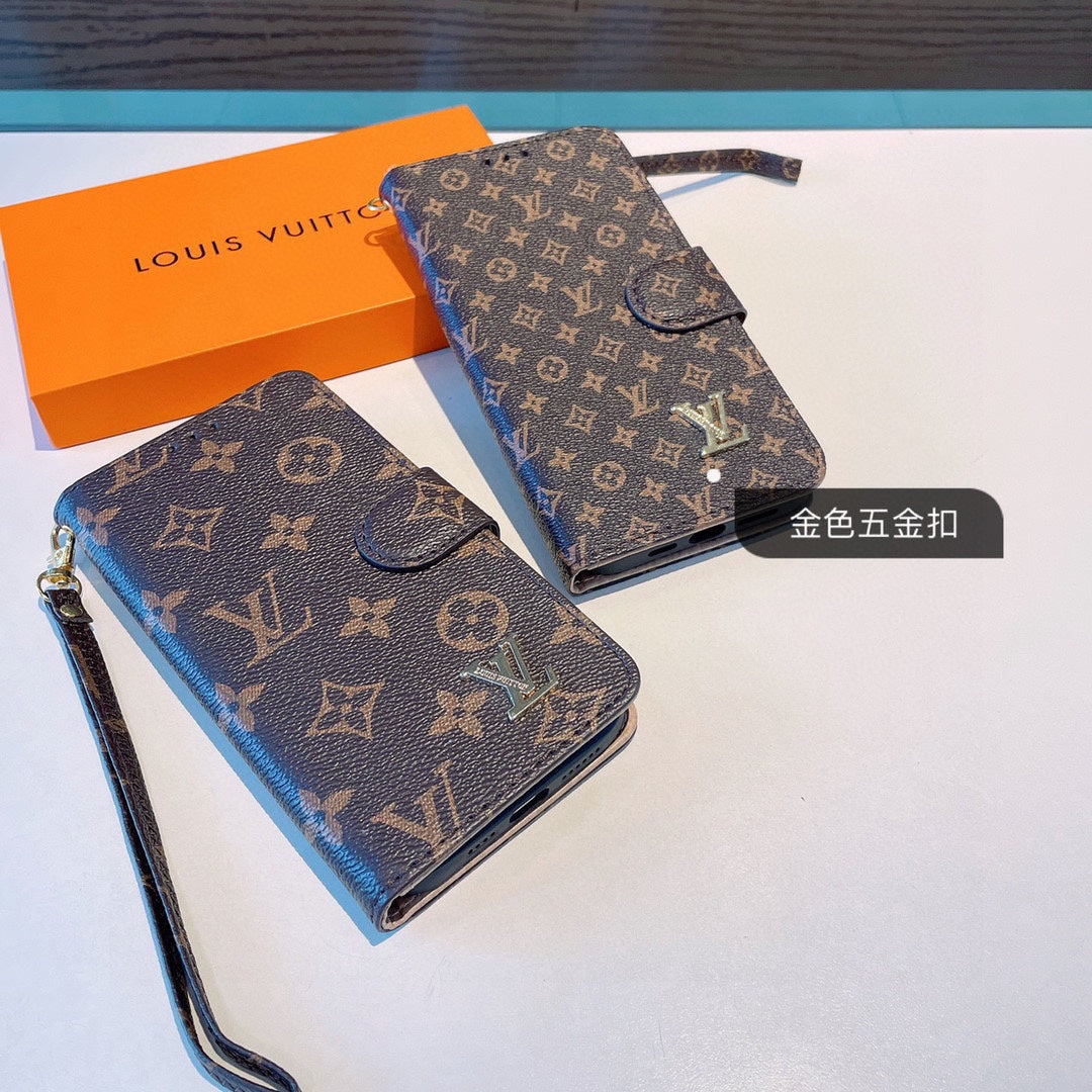 Classic  Folio Monogram iPhone Case With Wallet And Strap Big Printing-CFLB251102