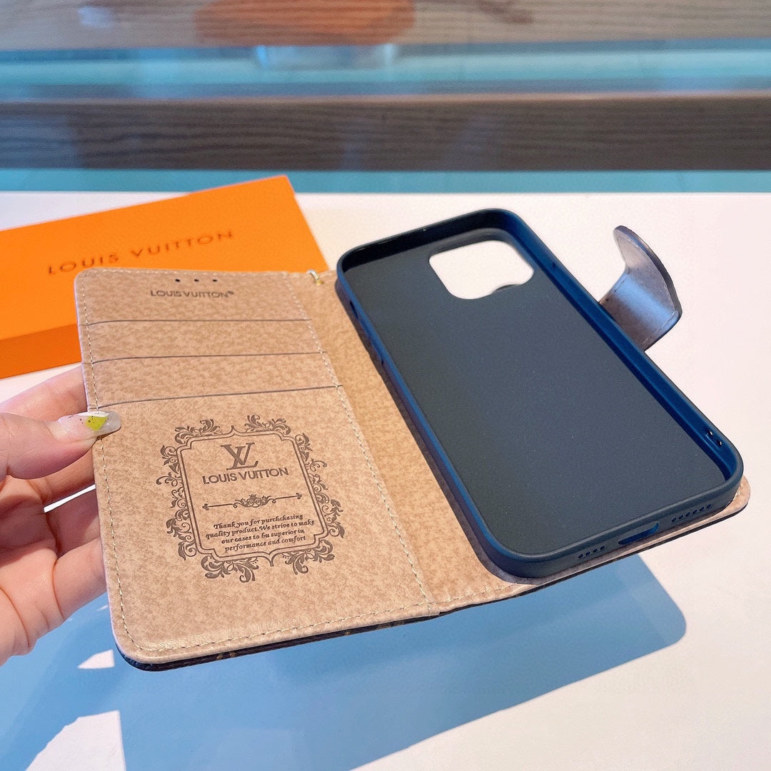 Classic  Folio Monogram iPhone Case With Wallet And Strap Big Printing-CFLB251102
