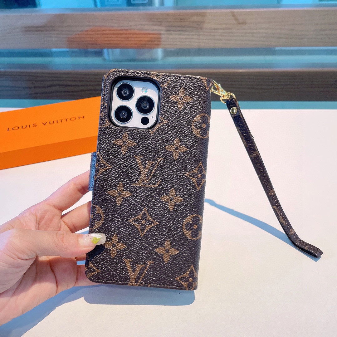 Classic  Folio Monogram iPhone Case With Wallet And Strap Big Printing-CFLB251102