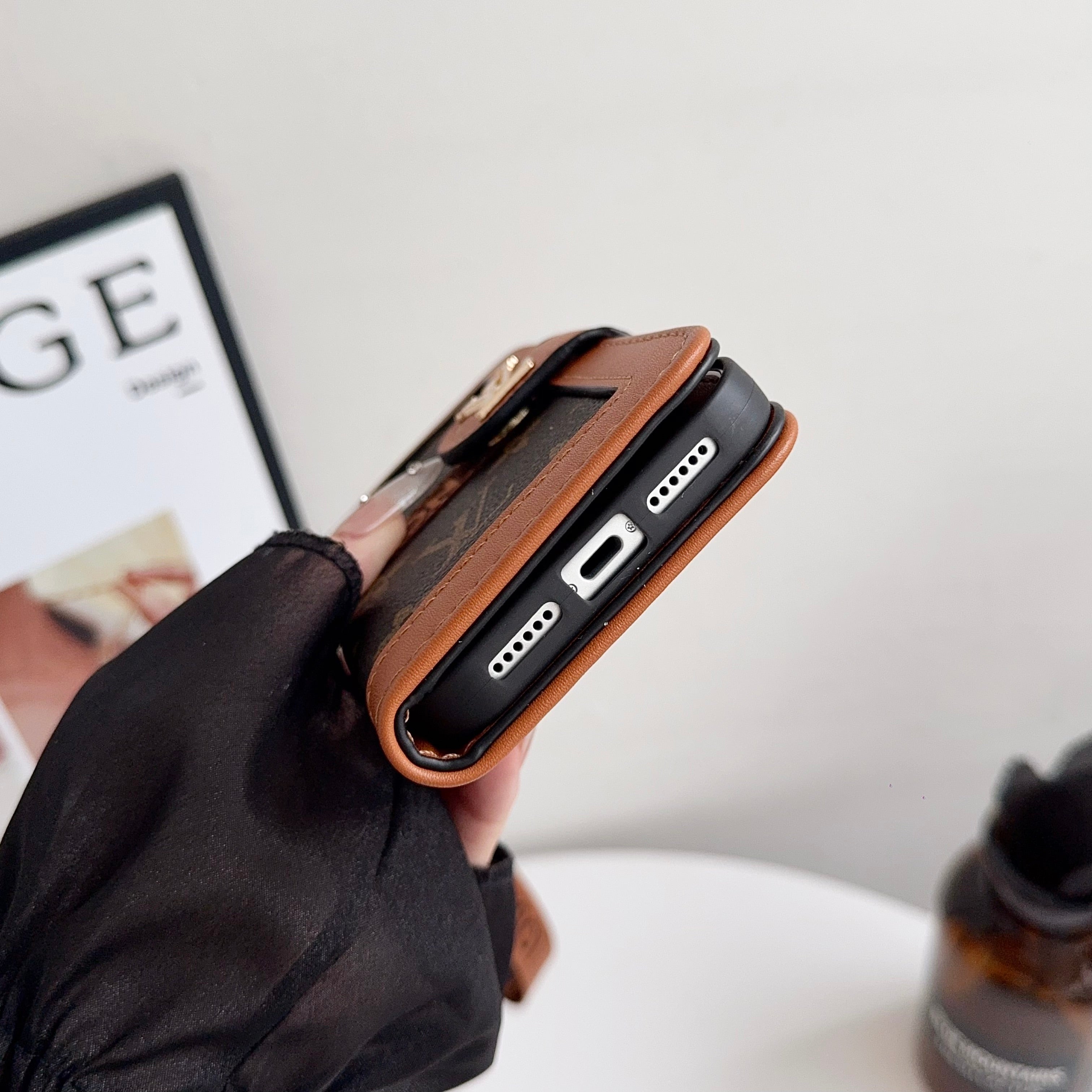 Leather Leather Flip Monogram Phone Case With Card Holder And Strap Big Printing -CFLB200911