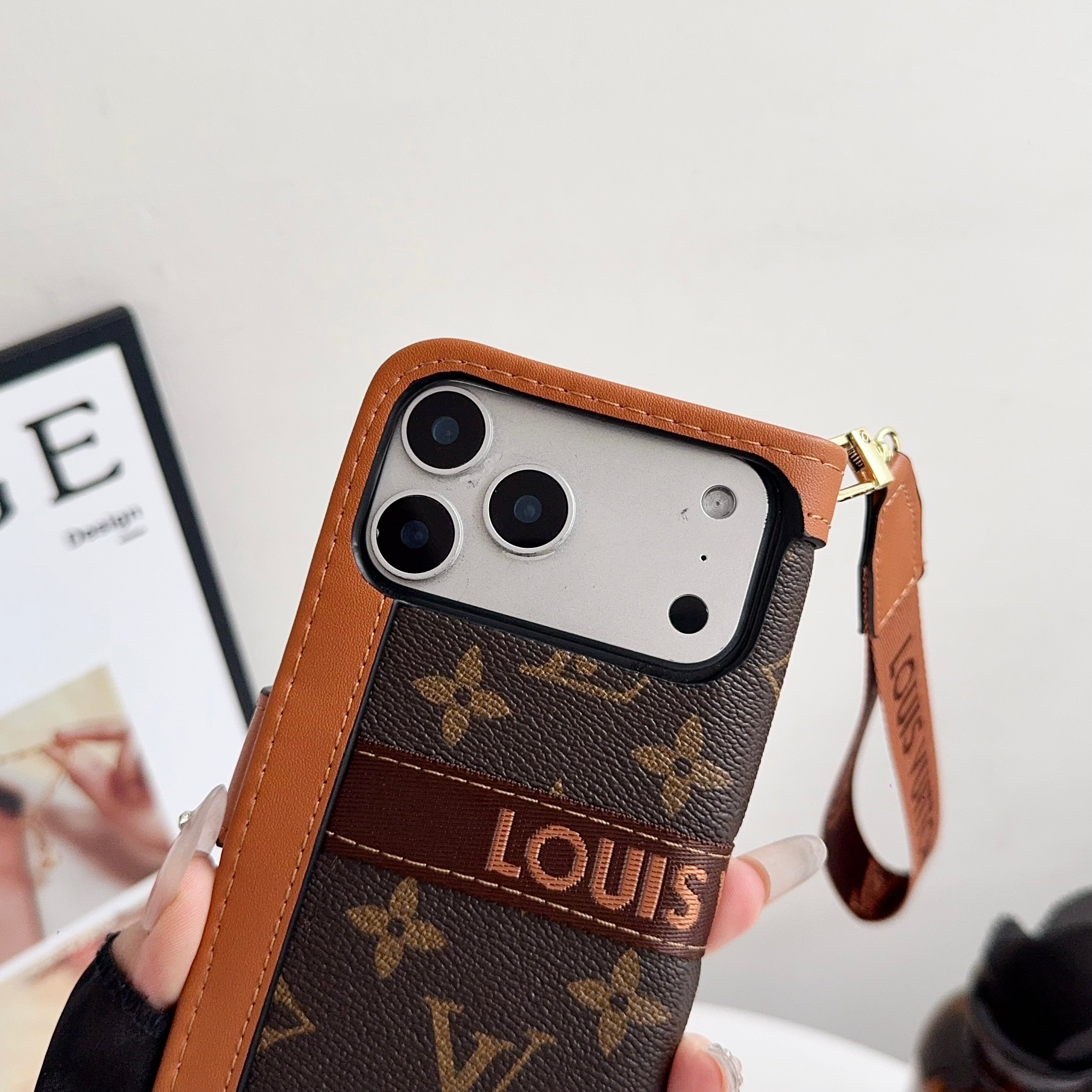 Leather Leather Flip Monogram Phone Case With Card Holder And Strap Big Printing -CFLB200911