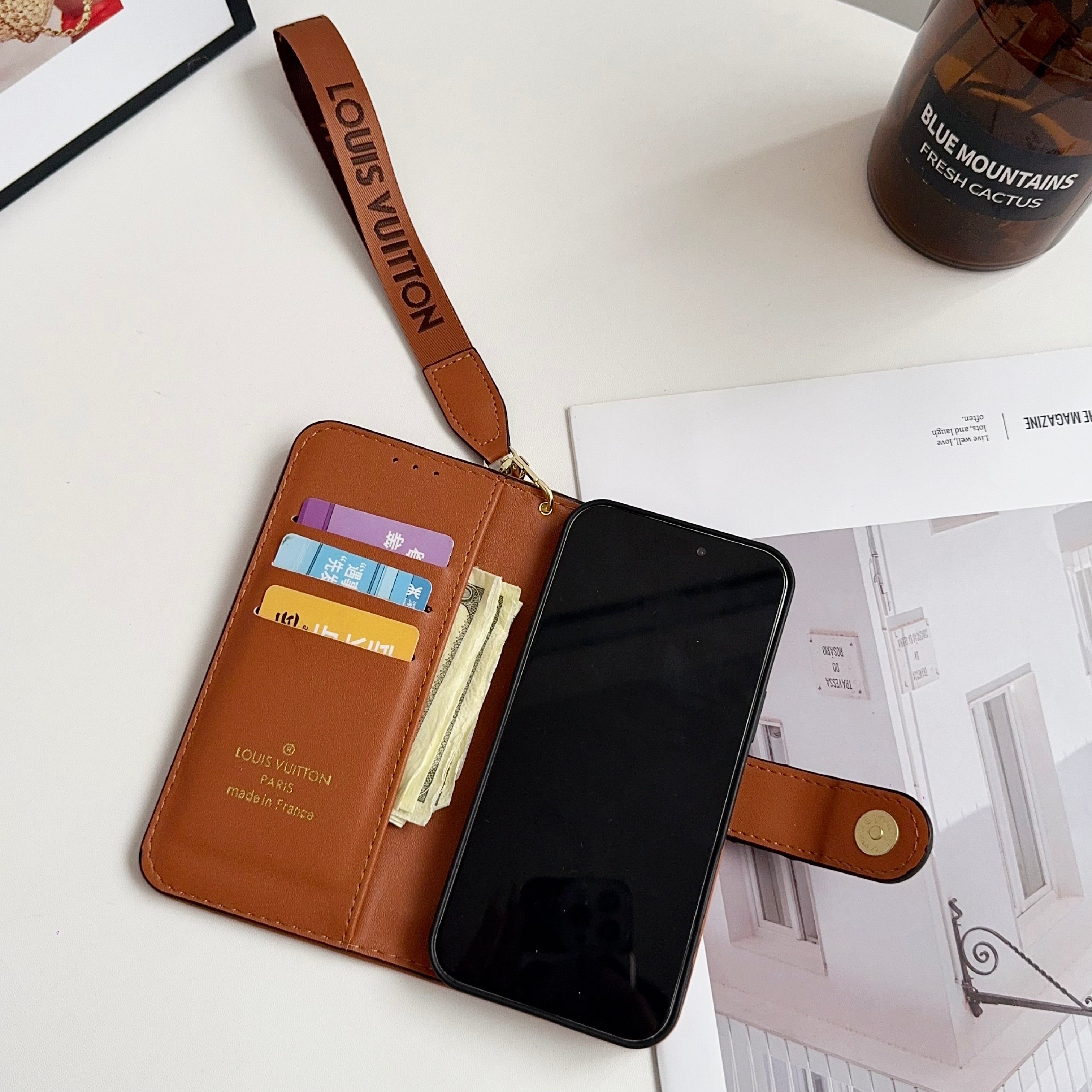 Leather Leather Flip Monogram Phone Case With Card Holder And Strap Big Printing -CFLB200911
