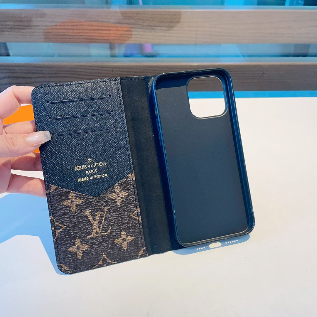 Premium Leather Monogram iPhone Case with Card Slot and Coin Pocket Big Printing-CFHYL2502