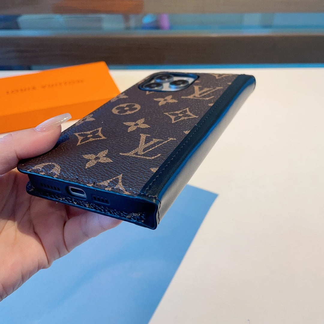 Premium Leather Monogram iPhone Case with Card Slot and Coin Pocket Big Printing-CFHYL2502