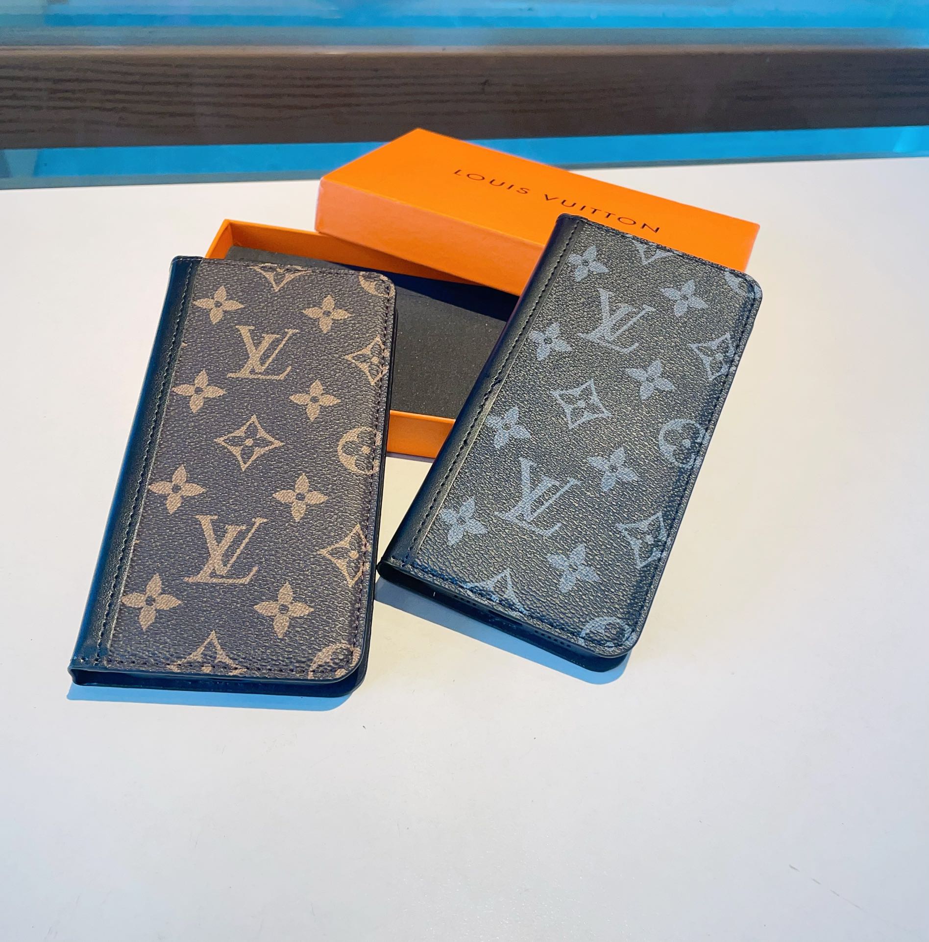 Premium Leather Monogram iPhone Case with Card Slot and Coin Pocket Big Printing-CFHYL2502
