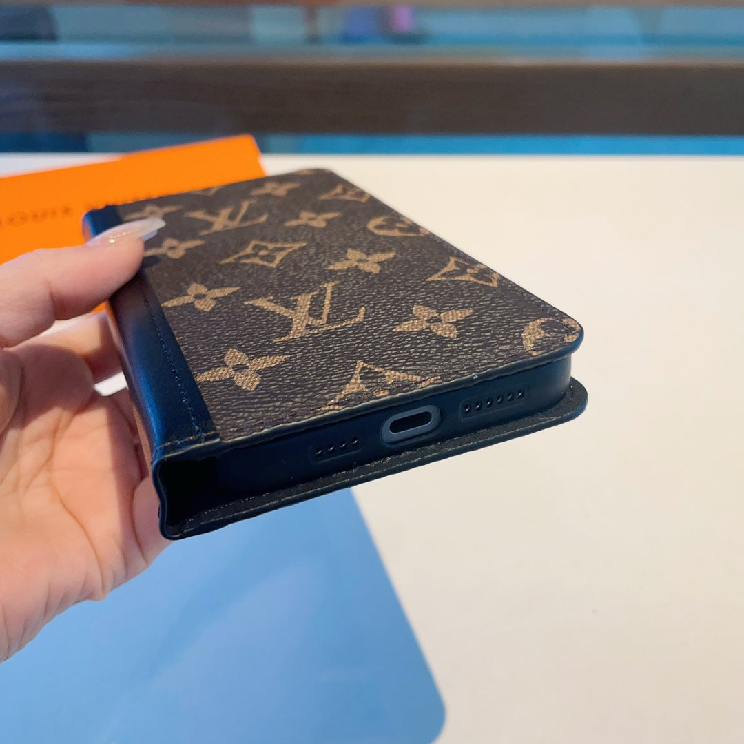Premium Leather Monogram iPhone Case with Card Slot and Coin Pocket Big Printing-CFHYL2502