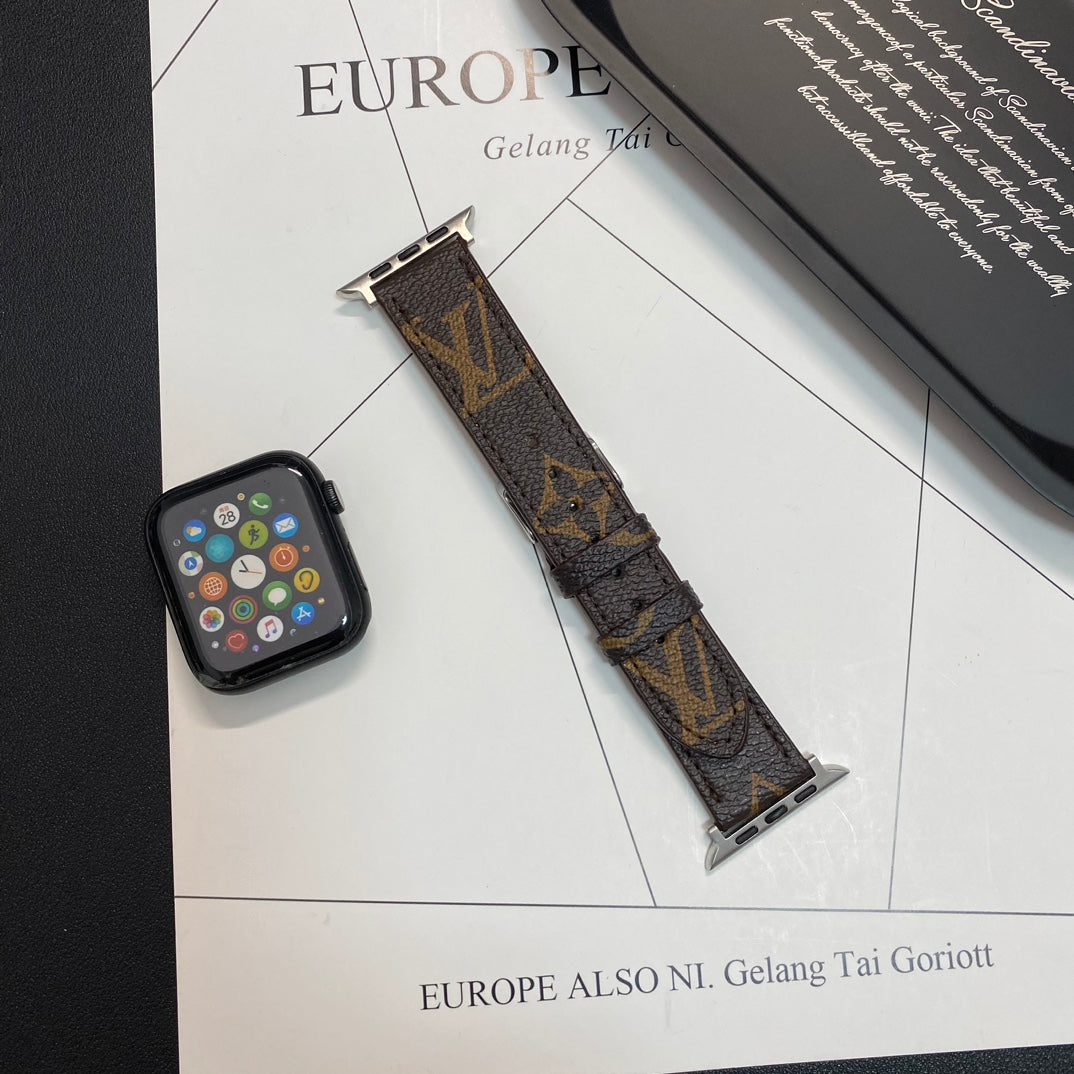 Stylish Leather Monogram Apple Watch Band Big Printing-CYLV101