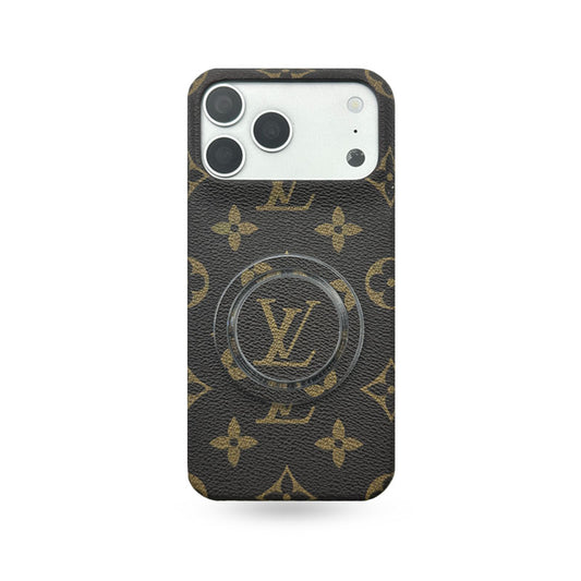 Classic Leather Monogram iPhone Case With Magnetic Stand Big Printing For iPhone 17 Series-CYLV062