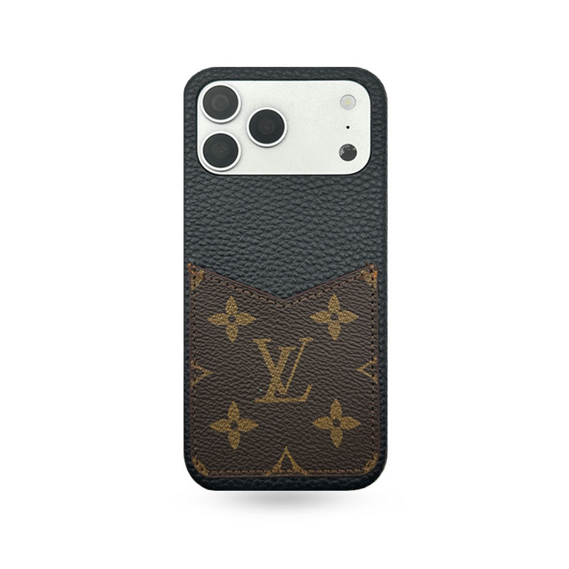 Classic Leather Monogram iPhone Case With Card Holder Big Printing For iPhone 17 Series-CYLV074