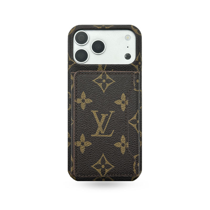 Premium Leather Monogram iPhone Case With Magnetic Wallet Big Printing For iPhone 17 Series-CYLV071