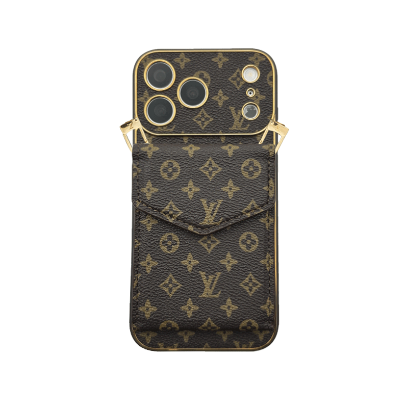 Classic Leather Monogram iPhone Case With Wallet And Crossbody Strap For iPhone 17 Series-CYLV127