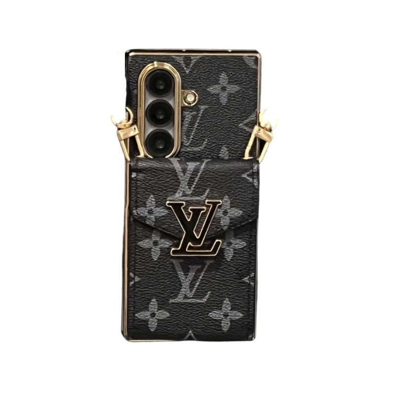 Luxury Monogram Samsung Galaxy Z Fold Series Case With Card Holder And Strap-CYLV085