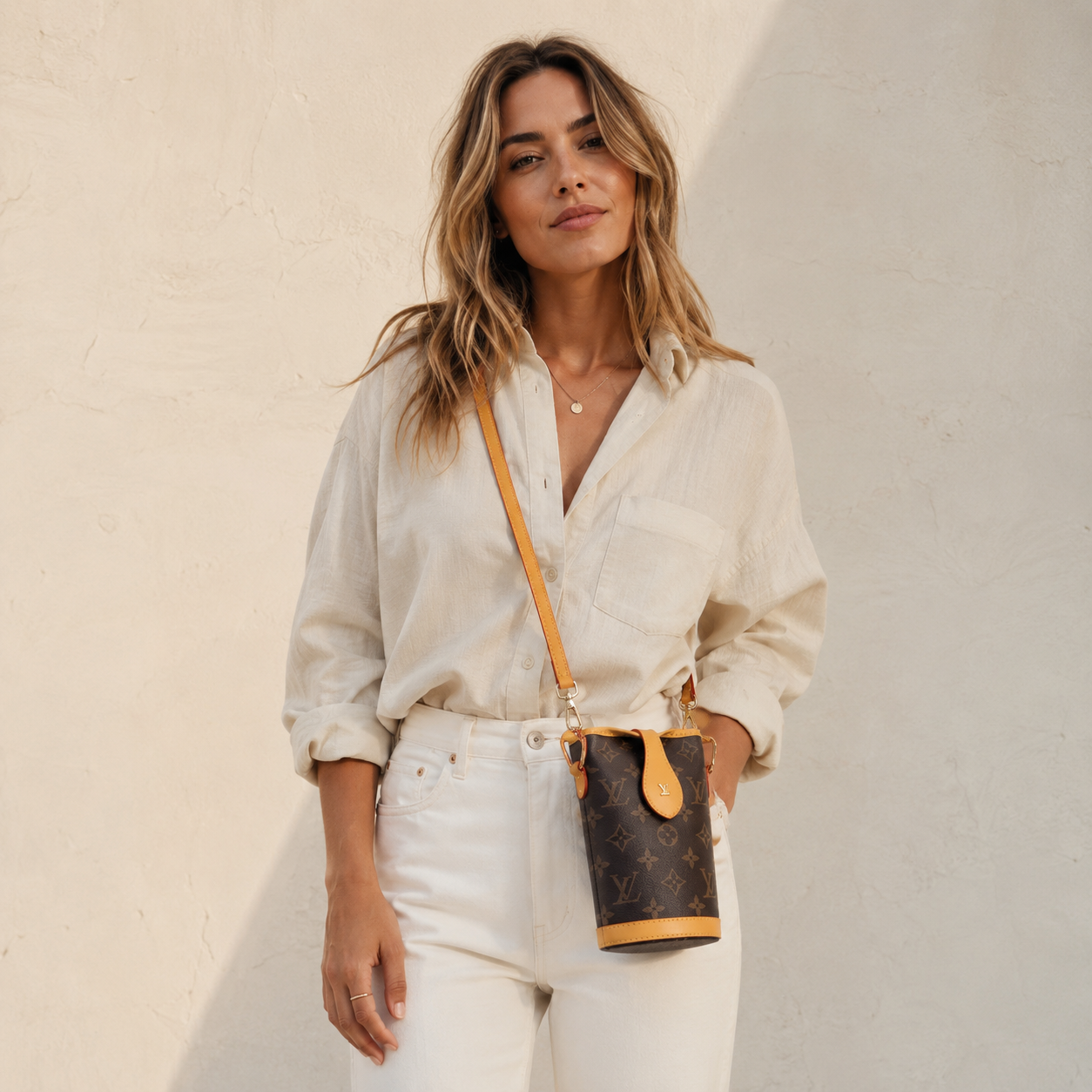 Leather Monogram Crossbody Phone Bag-CYLV153