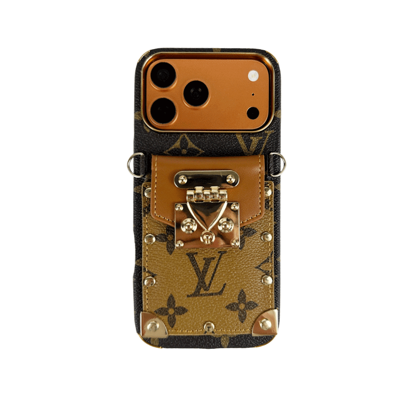 Elegant Leather Monogram iPhone Case With Wallet And Crossbody Strap For iPhone 17 Series Black-CYLV129