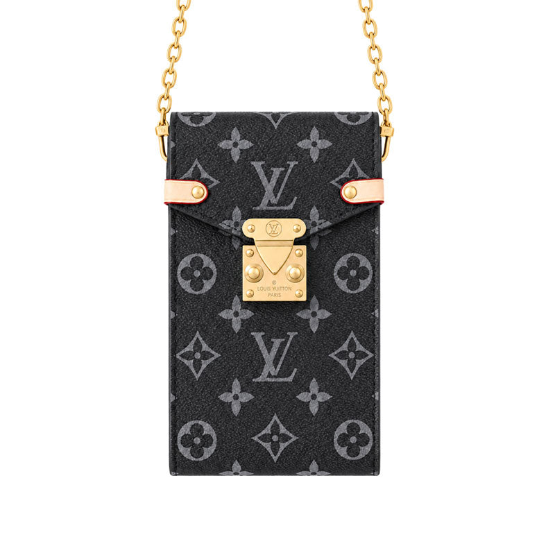 Luxury Leather Monogram Phone Pouch with Gold Chain Strap-CYLV228