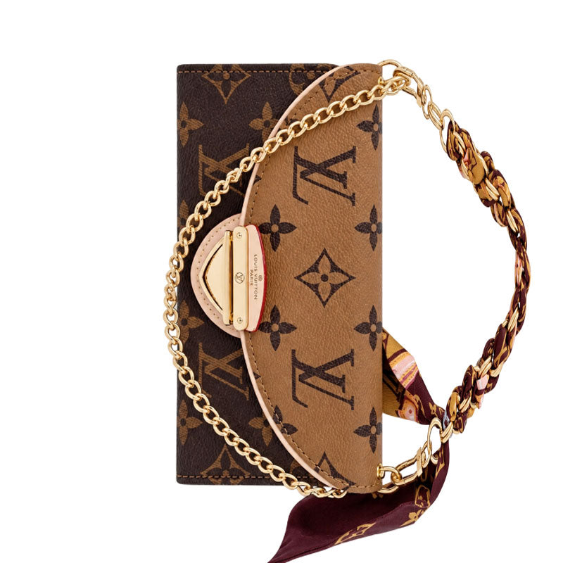 Premium Leather Monogram iPhone Case With Flip Wallet And Crossbody Strap-CYLV222