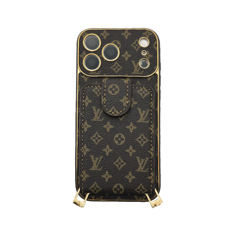 Luxury Leather Monogram iPhone Case With Wallet And Crossbody Strap For iPhone 17 Series-CYLV125
