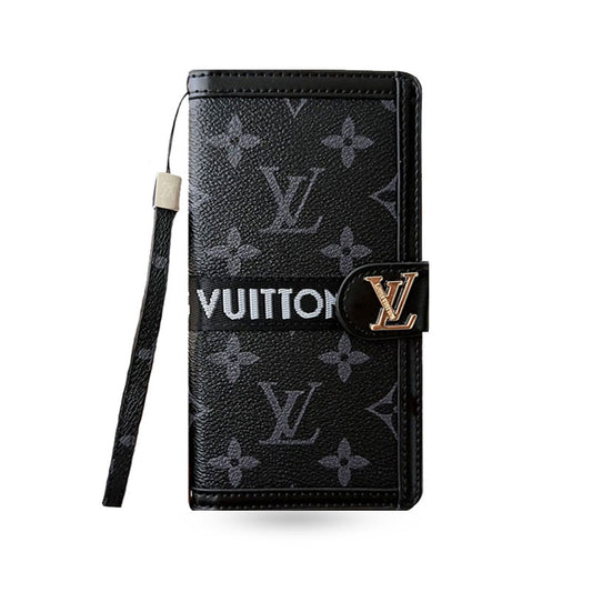 Classic Leather Fold Monogram iPhone Case With Card and Cash Holder-CFMTY002