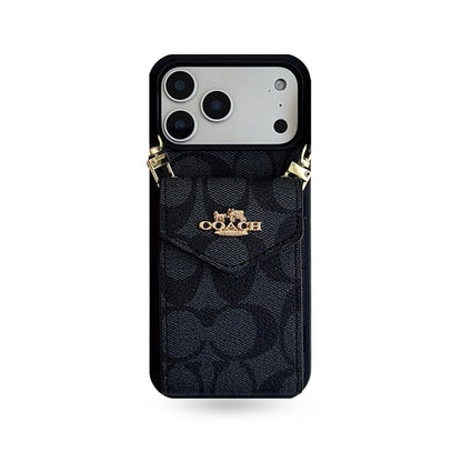 Leather CH iPhone Case With Card Holder And Strap-CFP251105