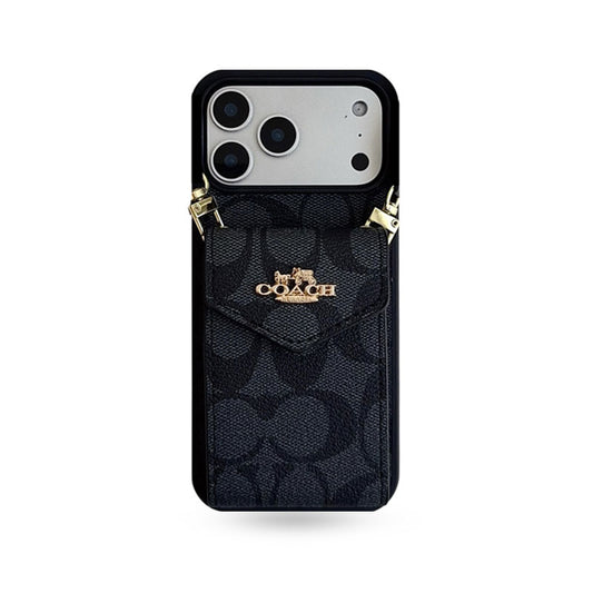 Leather CH iPhone Case With Card Holder And Strap-CFP251105