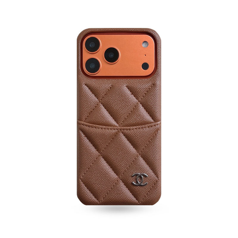 Classic Leather CC iPhone Case With Card Holder Brown For iPhone 17 Series-CYCC034