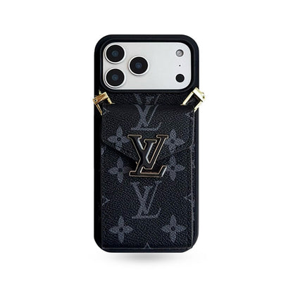 Classic Leather Monogram iPhone Case With Card Holder And Strap -CFK251126