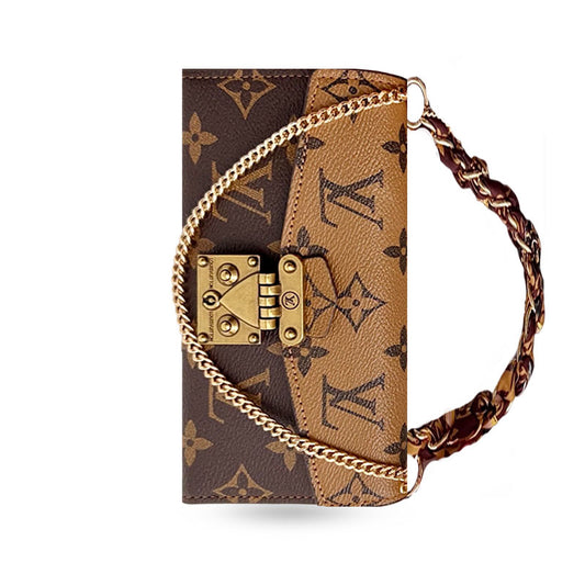 Leather Folio Monogram iPhone Case With Card Holder And Strap-CFMTY21