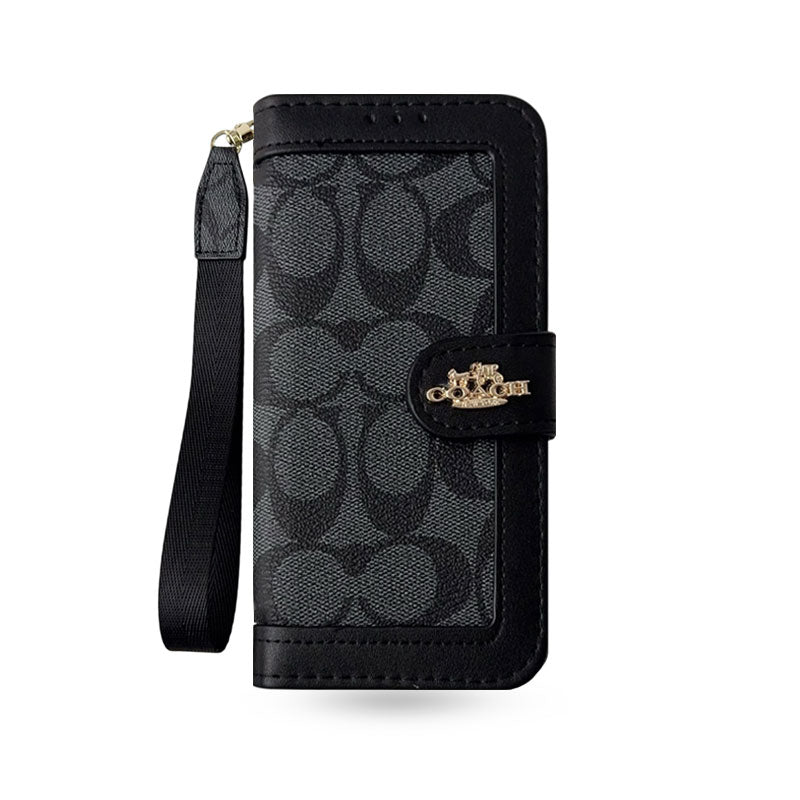 Premium Leather CH iPhone Case With Card Holder And Strap-CFPL001