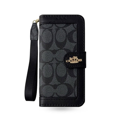 Premium Leather CH iPhone Case With Card Holder And Strap-CFPL001