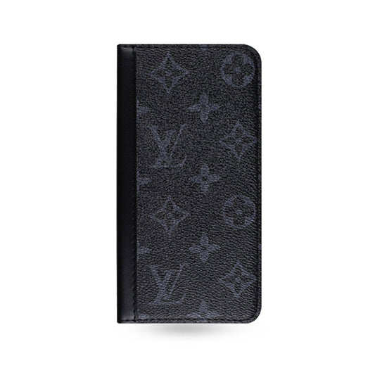 Premium Leather Monogram iPhone Case with Card Slot and Coin Pocket Black Printing-CFHYL2502