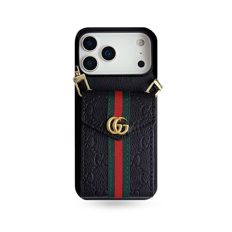 Leather GG iPhone Case With Card Holder And Strap -CFK251305