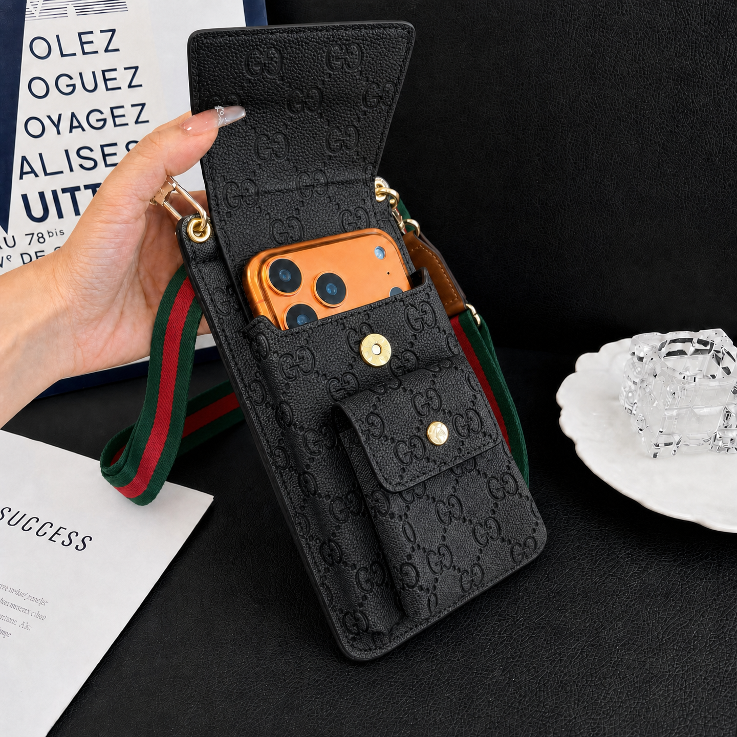 Elegant Leather GG Crossbody Phone Bag-CYGG194
