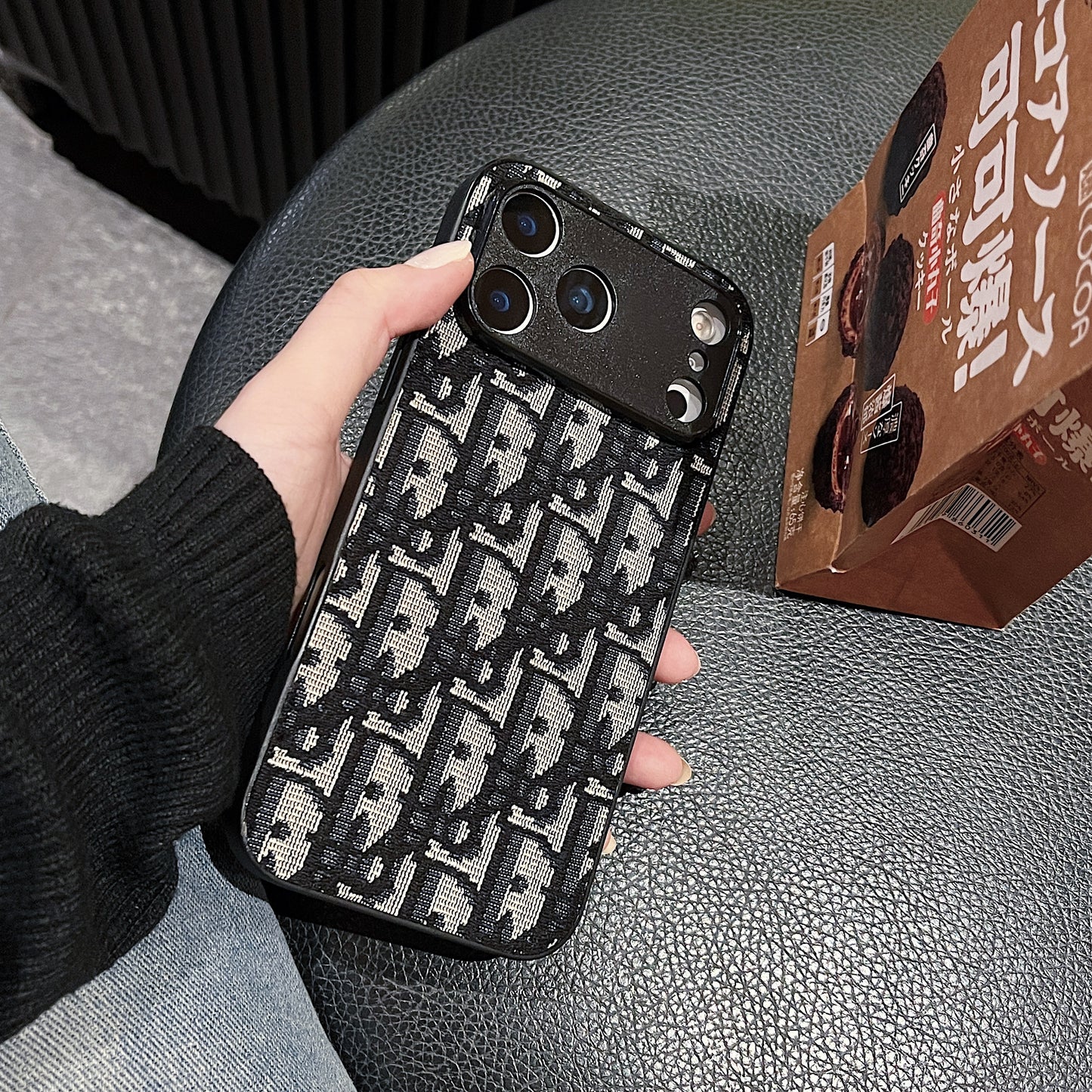 Leather CD iPhone Case With Lens Protection For iPhone 17 Series Black-WBK251023