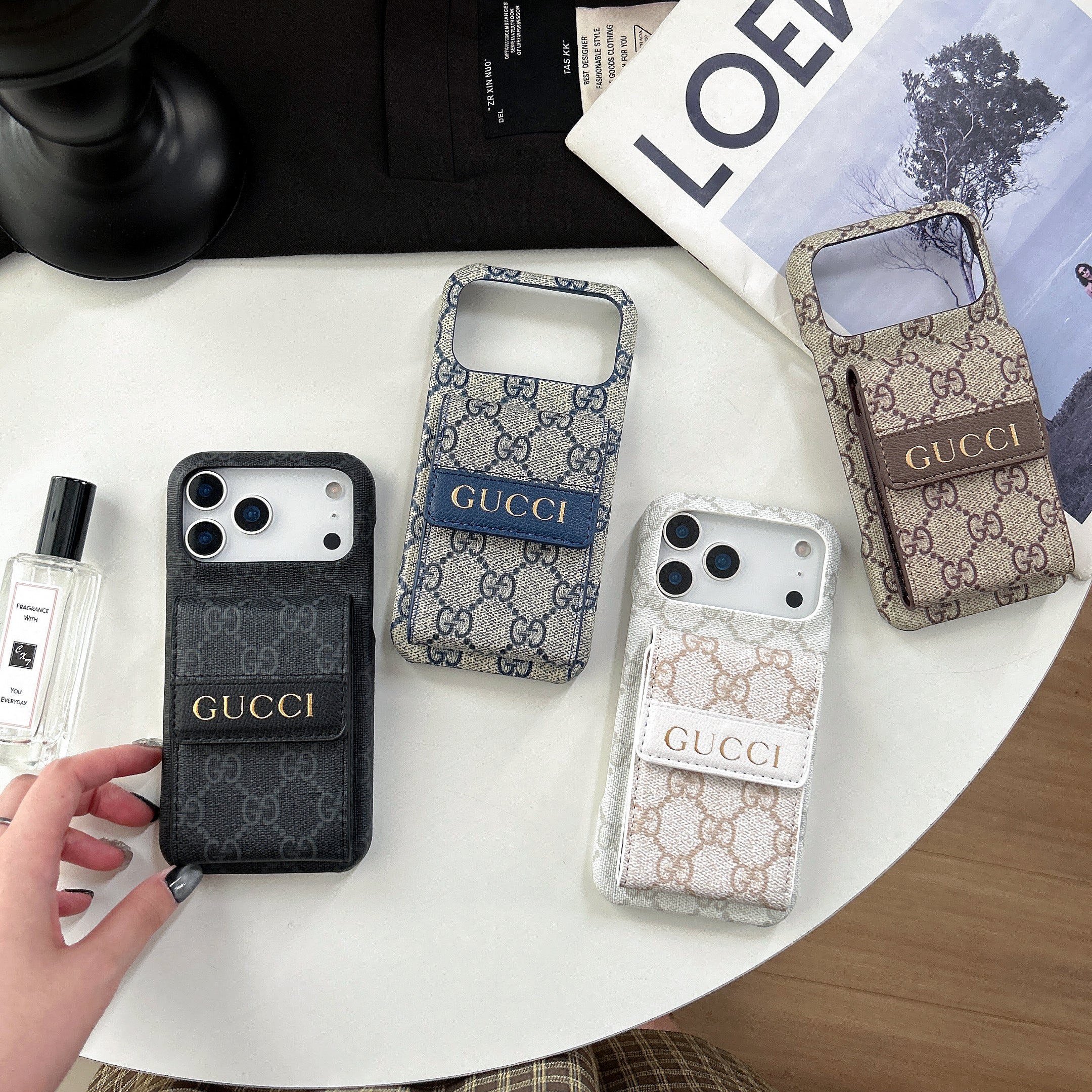 Elegant  GG iPhone Case With Card Holder For iPhone 17 Series-CYGG141
