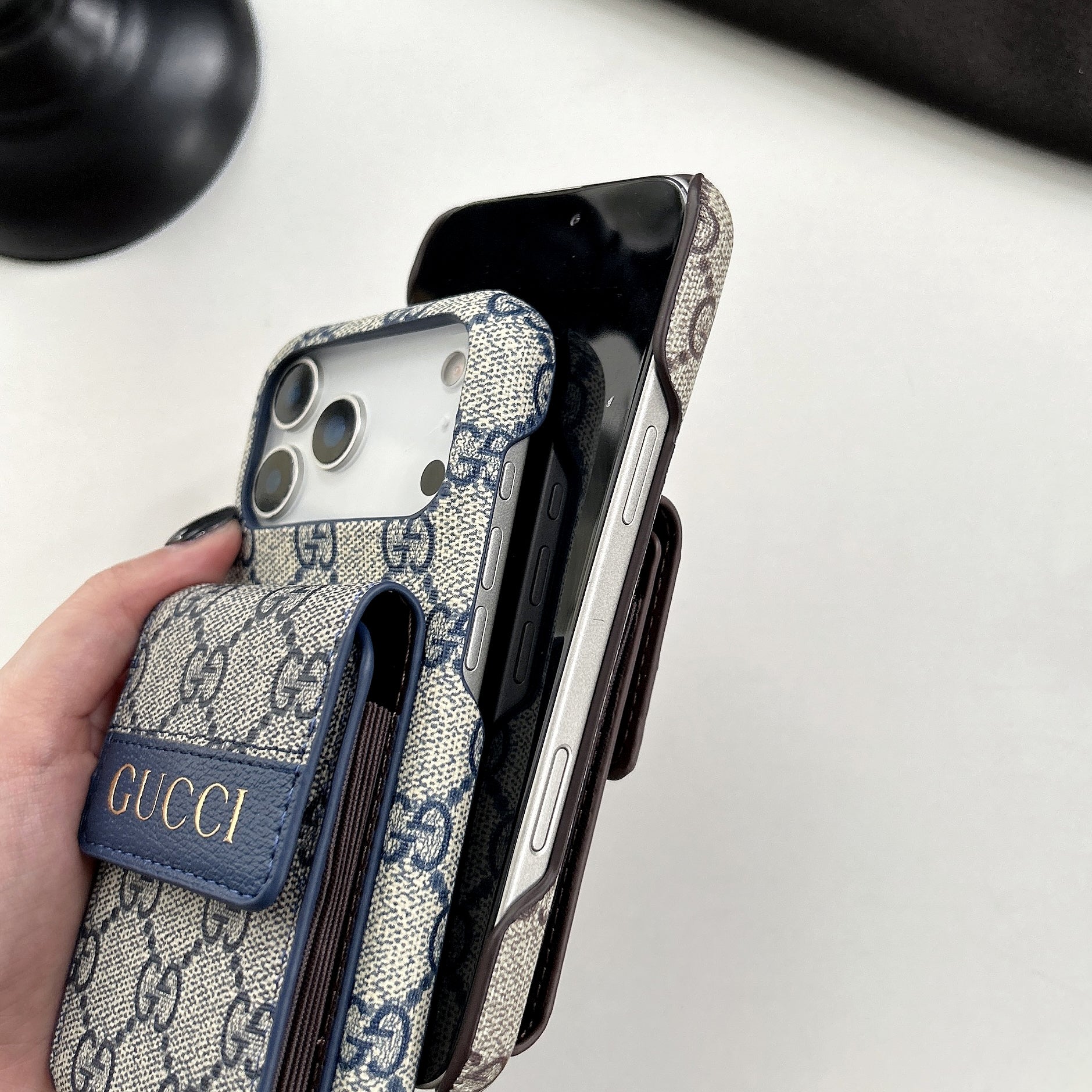 Elegant  GG iPhone Case With Card Holder For iPhone 17 Series-CYGG141