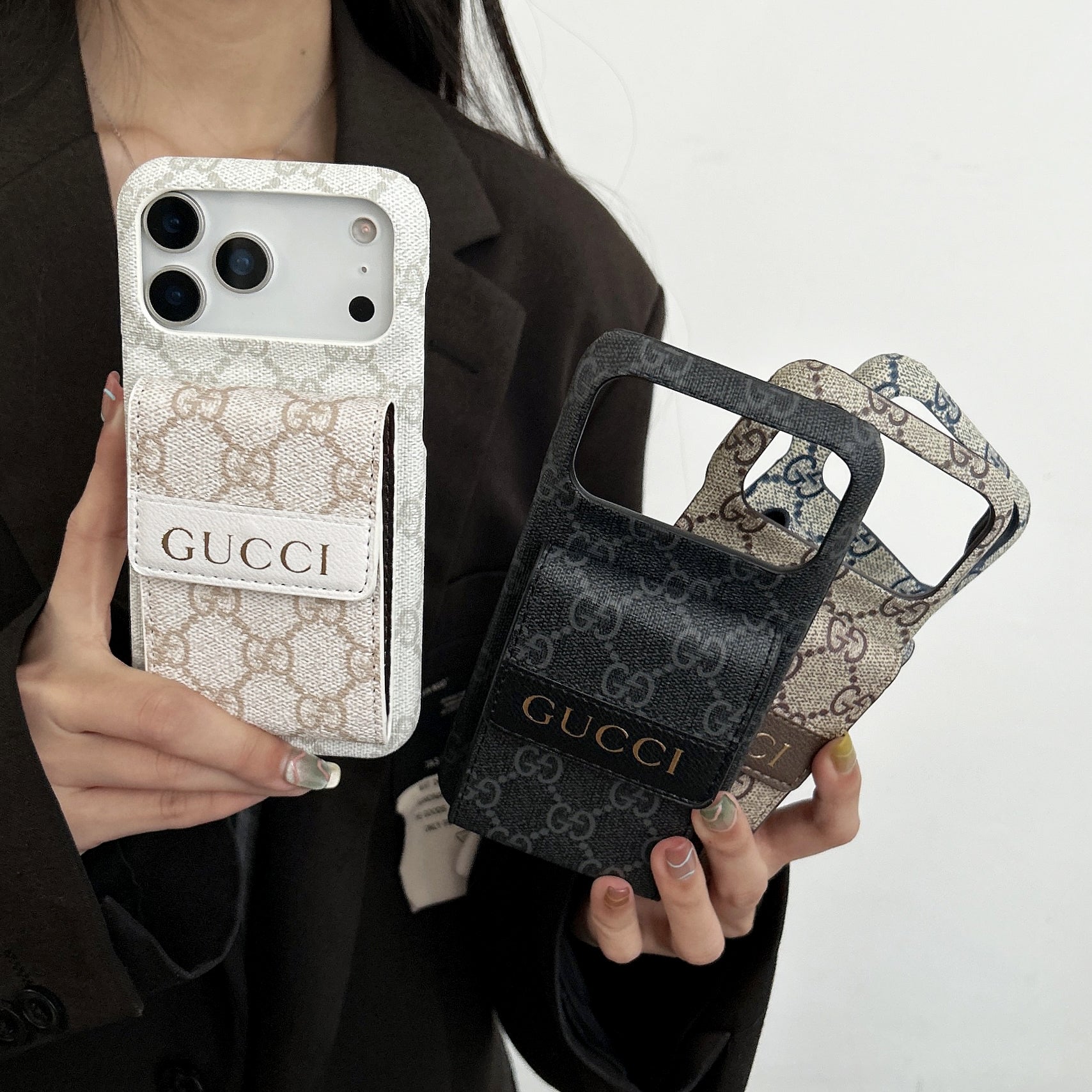 Elegant  GG iPhone Case With Card Holder For iPhone 17 Series-CYGG141